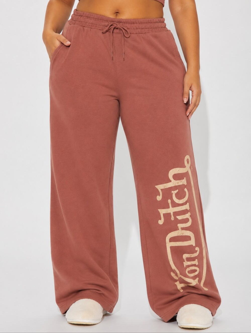 VON DUTCH Vintage Mocha Wide Leg Drawstring Graphic Pants NWT WOMENS SIZE 1X